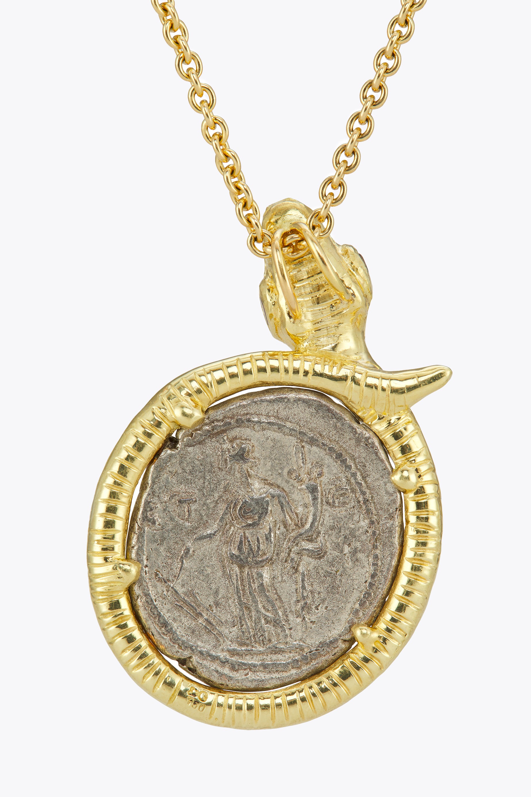 Tourmaline & Serpent Roman Coin Pendant